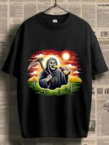 Unisexs Grim Reaper Drinking Beer  Scythe Graphic TShirt  Funny Gothic Halloween Costume Party Shirt S