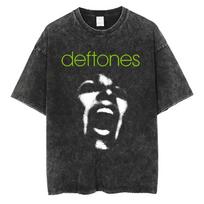 Washed Deftones Live PerforUnisexce Themed TShirt (Iconic Stage Silhouette Art  Rainbow Stripe Detail  Minimalist White Font S