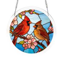 Acrylic Suncatcher Window Hanging Ornament Tree of Life Design Circular Decorative Glass Panel with Metal Chain for Home Decoration One Size
