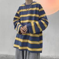 High school T-shirt boys long-sleeved autumn Hong Kong style striped loose sweater oversize high street trendy brand bottoming shirt M geltona