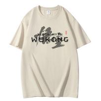 Black Myth Wukong Myth Wukong Peripheral Print Summer Short Sleeve T-Shirt Cotton Loose Game S chaki