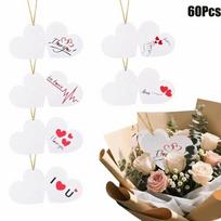 60Pcs White Heart Valentines Day Gifts Tags Handwritten Style Small Cards Heart Paper Tag Gold Lanyard