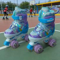 Children's Beginner Roller Skates, Ages 3-12, Four-Wheel Double Row with Flashing Wheels for Boys and Girls Purple S (31-34) Flashing