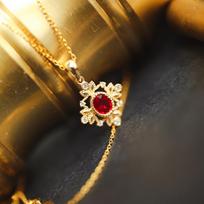 Gold-Plated Sterling Silver Ruby Pendant Necklace for Women - Elegant and Versatile Design 42cm+3cm adjustable auksas