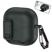 Vegan leather case for Huawei Freeclip2, with carabiner, supports wireless charging, and includes a stand juoda