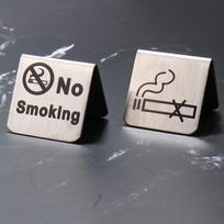 Stainless Steel Tabletop No Smoking Tent Sign Double Sided Display Stand for Restaurant Workplace Pattern
