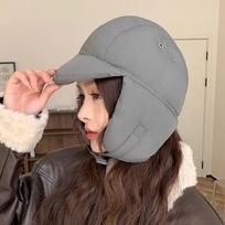 Solid Color Ear Protection Hat Cold Protection Balaclava Pullover Cap Down Cotton Filling Cold Weather Cap Autumn Winter pilka