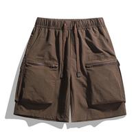 Men's Brown Elastic Waist Drawstring Cargo Shorts With Zipper Pockets M kava