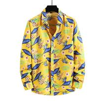 Autumn Men's Shirt Hong Kong Style Casual Large Size Printed Long Sleeve Floral Shirt L