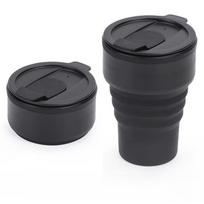 Lauko kelioniniai kavos puodeliai, nešiojami kelioniniai puodeliai, teleskopiniai sulankstomi silikoniniai puodeliai su dangteliu, kišeniniai puodeliai. 16oz(375ml) juoda