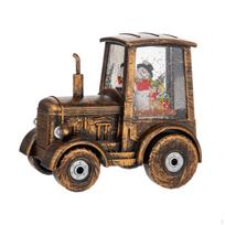 Kalėdinė apšviesta traktoriaus figūrėlė, šilta, sukama, su blizgučiais, USB laidu, sniego senelis, vintage stiliaus stalo dekoracija Santa brown