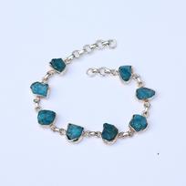 Raw Apatite Silver Bracelet, Handmade Jewelry, 925 Sterling Silver Women Bracelet mėlyna