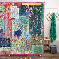 „Bohemian Patchwork Print“ dušo užuolaidos vonios kambariui Spalvingos gėlių spalvos vintažinės dušo užuolaidos Vonios vandeniui atsparus audinio ekranas 90x180cm-35x70in
