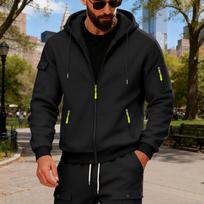 Men's Loose Hooded Zipper Arm Pocket Cardigan Men's Sports Casual Sweatshirt Jacket XXL juoda