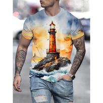 Jūros kranto Švyturys Burlaivis 3D Spausdinimo Marškinėliai Streetwear Vyriški Mados Per dydį O-kaklo Trumpomis Rankovėmis Marškinėliai Viršūnės Drabužiai S