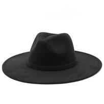 Skrybėlė Minkšta 9,5 cm Moteriška, vyriška, plačių kraštų imitacija, vilna Fedora kepurė Britų stiliaus Žieminis džentelmenas Elegantiškos ponios džiazo bažnytinės kepurės Black