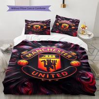 Manchester United FC Pattern Bedding Quilt Set Quilt Cover Pillowcase Home Decoration Birthday Gift (1 * duvet cover + 2 * pillowcase, without core) 135x200cm