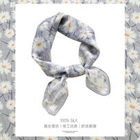Lilac dandelion silk chiffon square scarf women's simple silk silk scarf breathable sunscreen yarn scarf mulberry silk 65*65