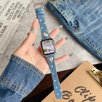 Compatible Strap for Apple Watch 11, iWatch 7/8/9/10E, Heart Polka Dot Design, Denim, Xiaomi 9 Pro, Huawei FIT4 Redmi Watch 4/5 mėlyna