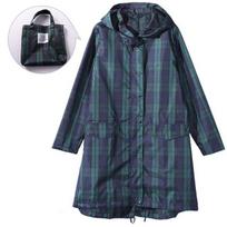 Green Plaid Long Waterproof Raincoat Windbreaker Hiking Outdoor Rain Jacket Coat for Women Camping Trekking Travel M