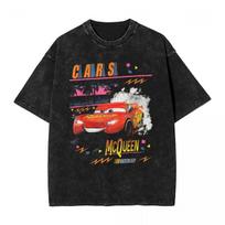 Washed T Shirts Pixar Cars Lightning Mcqueen Palm Tree Sunse S juoda