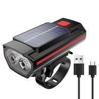 Solar Power Bicycle Headlamp USB Charging MTB Road Bike Front Lamp Waterproof LED Cycling Lantern with Horn Bicycle Accessories raudona