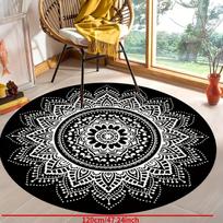 Round Area Rug with Mandala Design - Black and White, 100% Polyester, Machine Washable Non-Slip Mat for Living Room, Bedroom, Hallway - Vari 100cm