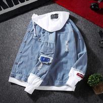Spring and Autumn Stitching Denim Jacket Men's Korean Casual Baseball Uniform All-match Jacket M šviesiai mėlyna spalva