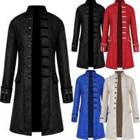 Men Jackets Steampunk Vintage Tailcoat Gothic Victorian Frock Carnival Cosplay S tamsi/raudona