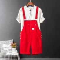 Men's Y2K Bib Overalls Shorts Casual Summer Breeches Khaki Black Green M raudona