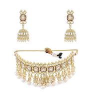 Red Meenakari Kundan Choker Necklace & Jhumki Earring Set For Women Onesize