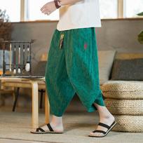 Japanese Kimono Traditional Shorts Men's Asian Clothin Pants Japanese Samurai Casual Loose Men's Yukata Linen Wide Leg Trousers M