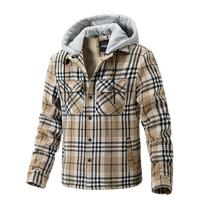 Žieminė Storesnė Vilnonė Striukė Vyriška Šilta Madinga Langų Rašto Atsitiktinė Vilnonė Striukė Vyriška Streetwear Britiško Stiliaus Laisva Trumpa Vilnonė Striukė Vyriška XL chaki