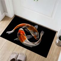 Koi Fish Print Doormat, Non-Slip Entrance Floor Mat with Two Lucky Koi on Black Background, Indoor Rug for Home Decor 40x60cm( 15x23in )