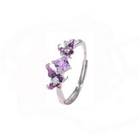 Tichia Original Iris Flower Couple Rings - S925 Sterling Silver with Enamel, High-End Luxury, Adjustable Open Design Adjustable Open Size