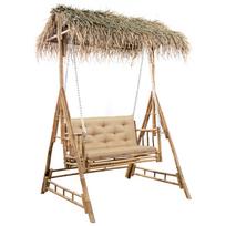 vidaXL Dvivietės sūpynės su palmių lapais ir pagalve, 202cm, bambukas