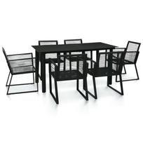 vidaXL Lauko valgomojo baldų komplektas, 7 dalių, juodas, PVC ratanas