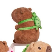 Minkšti pliušiniai žaislai Capybara su kuprine 22 cm Šviesiai ruda Capybara (kuprinė – vėžlys)