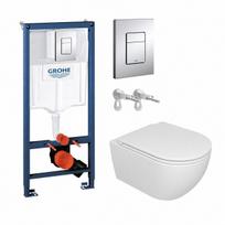 Wc potinkinis rėmas Grohe Rapid su GSG Like Smart Clean klozetu, chromo mygtukas, lėtaeigis dangtis