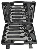 SILVER Kombinuotų raktų su terkšle ir lankstine jungtimi rinkinys, 22 vnt. 6-32 mm lagamine