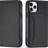 Hurtel Magnet Card dėklas telefonui Apple iPhone 12 Pro Pouch Card Wallet Card Holder juodos spalvos