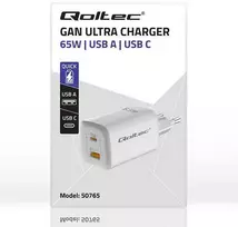 QOLTEC 50765 GaN ULTRA 65w įkroviklis / 5-20V / 2,25 3,25A / 1 x USB tipo C PD / 1x USB / Baltas