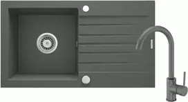 Granitinė virtuvinė plautuvė Deante Zorba su maišytuvu, ZQZVT113, Anthracite metallic