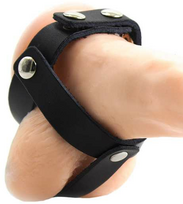 Ohmama Fetish OHMAMA Leather Ball Cage - Adjustable Stainless Steel Ring, Juodas