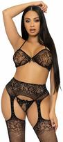 Leg Avenue Sets Leg Avenue Three-Piece Juodas Lace Set with Rhinestone Accents One Size