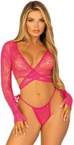 Leg Avenue Sets Leg Avenue Lace Crop Top & Adjustable Side-Tie Thong Set Rožinė One Size