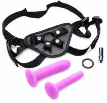 XR Brands Double-G Deluxe Vibrating Strap-On System Violetinė Set
