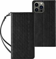 Hurtel Magnet Strap dėklas telefonui Apple iPhone 12 Pro Pouch Wallet + Mini Lanyard Pendant juodos spalvos