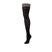 Kix'ies Tiffany Thigh-High Stockings B Juodas - Diamond Pattern, No-Slip