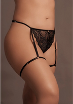 Shots Marie Plus Size Lace Thong with Adjustable Garters & Gold Accents